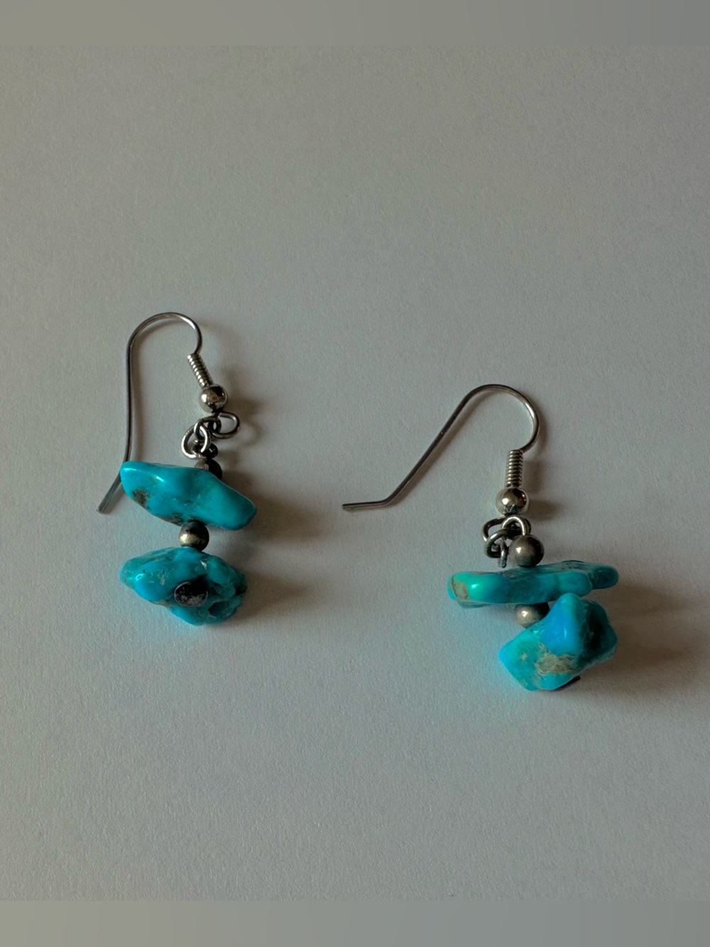 Turquoise Chip Dangle Earrings - Blue Stone Drop